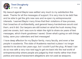 baylor dougherty responsible for violating sexual harassment and he has deleted several comments from the post that either object to or ask pointed questions about his remarks or link to news accounts about the