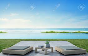 Our favorite source for quality, stylish beach house in a beach home, the outdoor furniture is nearly as important as the indoor furniture. Sea View Swimming Pool Beside Terrace And Modern Furniture In Stock Photo Picture And Royalty Free Image Image 89825295