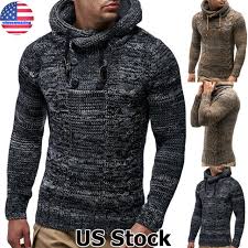 Mens Knitted Sweatshirt Sweater Jumper Warm Fleece Knit Hoodie Coat Jacket Tops