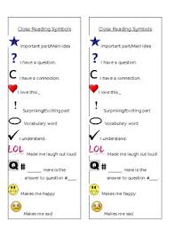 Close Reading Symbols Text Annotation Marks Bookmarks Student Desk Tags