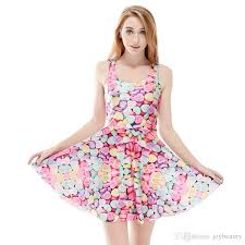 Women Billowing Dress Love Heart Candy Sweets 3d Full Print Girl Stretchy Casual Pleated Parasol Dresses Lady Sleeveless Skirt Rlskd1157 Sheath Dress