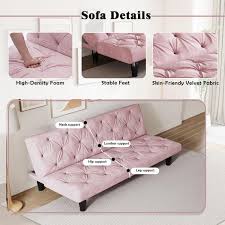 66 In Pink Velvet Twin Size Variable Sofa Bed
