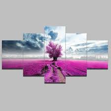 5pcs Frameless Lavender Flower Canvas