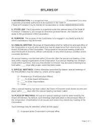 free corporate bylaws template pdf
