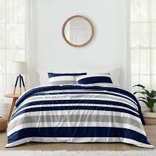Stripe Navy And Gray Full Queen Bedding