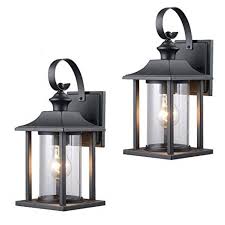 Twin Pack Designers Impressions 73478 Black Outdoor Patioporch Wall Mount Exterior Lighting Lantern Fixtures With Clear Glass Walmart Com Walmart Com