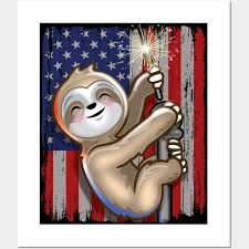 Usa Patriotic Sloth American Flag