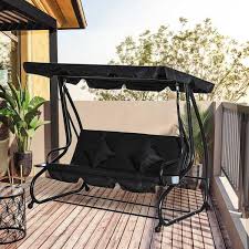 Outsunny 3 Seat Outdoor Black Metal
