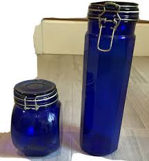 cobalt blue glass canister cookie jar
