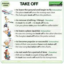 take off phrasal verb meanings and