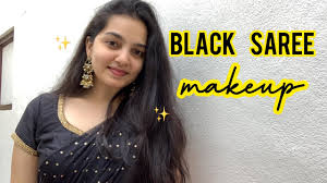 grwm black saree simple makeup