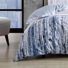 blue striped cotton king comforter set