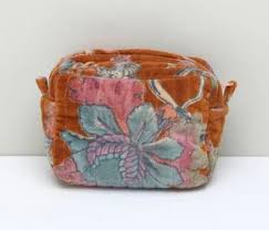 cotton velvet quilted cosmetic bag