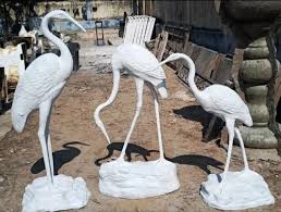 White Bird Fiber Crane Statue Set For