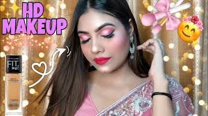 pink glam makeup look for saree