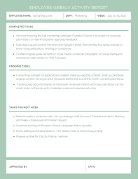 Employee Weekly Activity Report Template Venngage