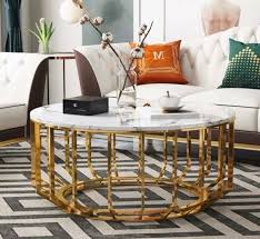 Coffee Table Round Marble Top Stainless