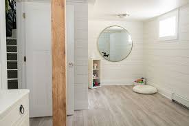 75 Shiplap Wall Basement With White