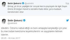 selin şekerci emine erdoğana teşekkür twiti ile ilgili görsel sonucu