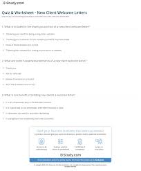 Quiz Worksheet New Client Welcome Letters Study Com