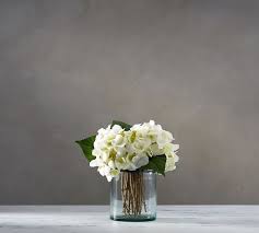 faux white hydrangea arrangement in