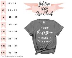 Womens Gildan 5000 Size Chart T Shirt Mockup Flat Lay