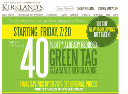 You can save up to 50% off furniture, rugs, curtains, kitchen & dinning, mirrors, art & wall decor, and much more. Kirkland S 40 Off Green Tag Items 10 Off 50 Coupon Al Com