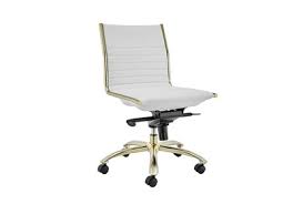 It showcases a rounded open give your home office a modern refresh with this desk chair. Copenhagen White Vegan Leather And Gold Low Back Armless Desk Chair Living Spaces