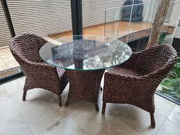 Wicker Seagrass Glass Table With 2