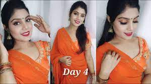 orange saree makeup look day 4