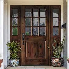 Krosswood Doors 64 In X 80 In Rustic Knotty Alder Clear 9 Lite Clear Stain Wood Right Hand Inswing Single Prehung Front Door Sidelites