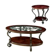 Brown Oval Glass Coffee Table Set