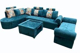 6 Seater Blue Wooden Sofa Set