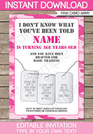 Pink Camo Party Invitations Template