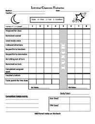 Individual Classroom Evaluation Form Behavior Chart