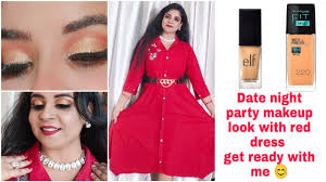 party makeup look with red dress