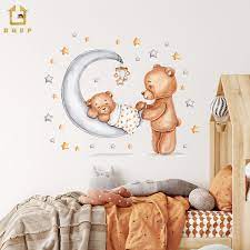 Cartoon Bear Mom And Baby On The Cradle
