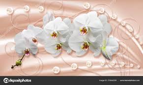 wallpaper white orchids pearls silk