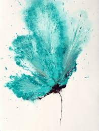 Art Abstract Flower Painting Teal Blue