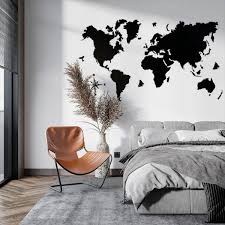 Wooden World Map Wall Art Black Mdf
