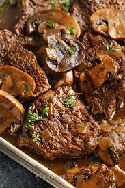 braised steak and mushrooms fork