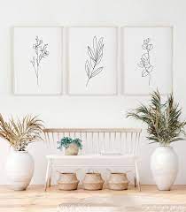 Flower Plants Line Art Set Of 3 Prints