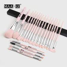 maange makeup brush set pink silver 20 pcs
