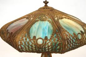 Lot Bent Slag Glass Overlay Table Lamp