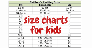 size charts for kids clothing sizes