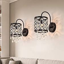 Wall sconces offer many benefits as both indoor and outdoor light sources. Maxax Crystal Wall Lamp Set Of 2 Indoor Wall Sconce Lighting Fixture Clear Crystal Inserts Lattice Drum Shade For Bedroom Bedside Living Room Readingblack Finish