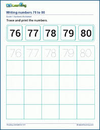 printing numbers 76 100 worksheet k5