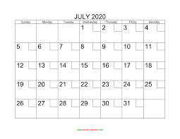 Free Download Printable July 2020 Calendar With Check Boxes