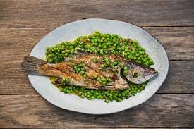 bbq whole barramundi with a pea and