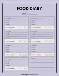 free printable food diary templates